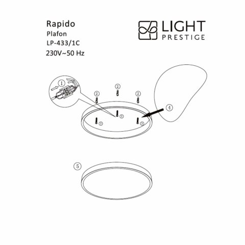 Plafon Rapido duży 3000K 1xLED czarny LP-433/1C 3L BK Plafon Rapido duży 3000K 1xLED czarny LP-433/1C 3L BK