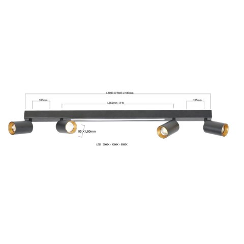 Lampa sufitowa Perugia 4xGU10 + 1xLED czarna LP-0703/4C BK Lampa sufitowa Perugia 4xGU10 + 1xLED czarna LP-0703/4C BK