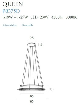 MAXLIGHT P0375D LAMPA WISZĄCA QUEEN II CHROM ŚCIEMNIALNA